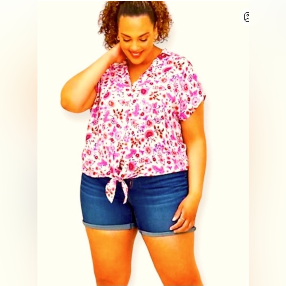Torrid Women's Plus Size 4X Floral Print Dolman Tie Front Button Down Shirt EUC